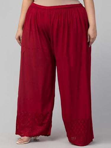 Style Prezone Rayon Flared Maroon Palazzo for Women | High Waist Trousers | Plus Size Loose Fit Bottoms for Ladies & Girls | Plain Pants