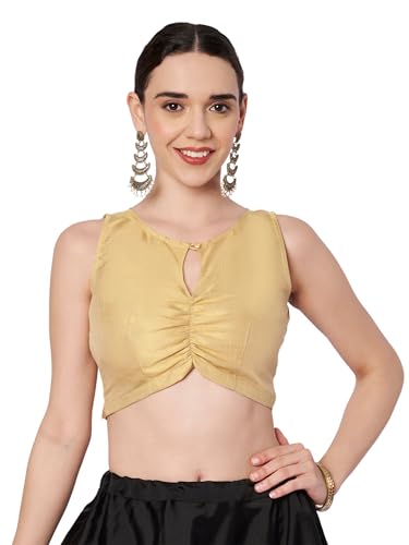 studio rasa Women's Cotton Tissue Key-Hole Readymade Crop Top for Festive Party Wedding(TPWC12606XS_Gold_X-Small)