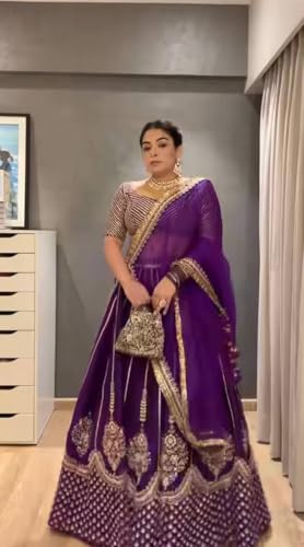 Forteo Fashion Wedding Embroidered Lehenga Choli, Purple with Silver Work, Heavy chinnon Work // Free size lahegha choli