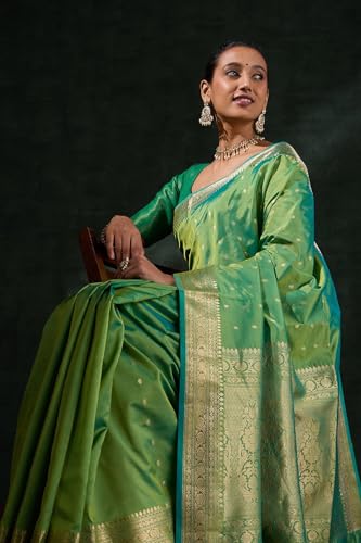 Taneira Green Silk Viscose Banaras Inspired Design Cutwork Saree