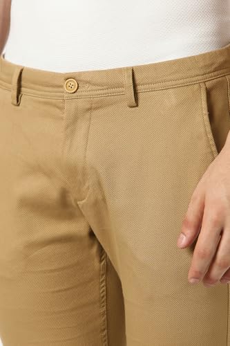 Men Khaki Textured Slim Fit Casual Trousers