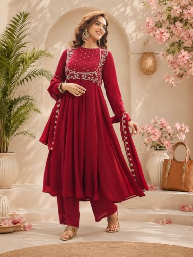Leeli Peeri Designer Women's Georgette Embroidery Work Kurta Set With Dupatta.