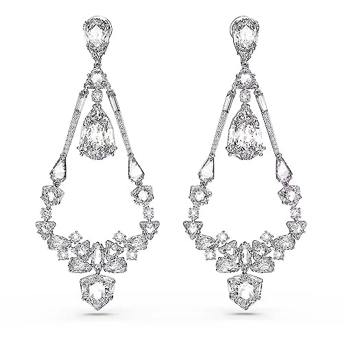 Swarovski Chandelier Clip On Earrings, White, Rhodium Plated