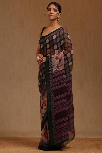 Soch Womens Green Georgette Geometric Print Saree