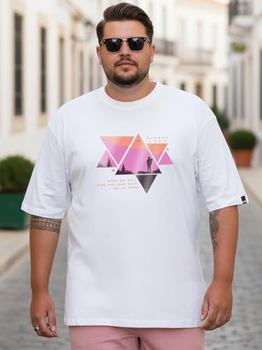 Bewakoof Men's Graphic Print Oversized Fit Half Sleeve Round Neck Cotton Plus Size T-Shirt_694228_White_4XL