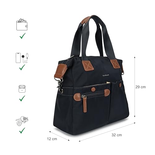 Prussian Edge Nylon Satchel | Dual Carry Handbag with Webbing Handles & Detachable Strap | Deep Blue with Tan Accents | Spacious & Multi-Pocket Design