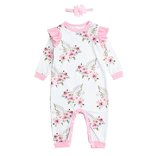 Hopscotch Girls Full-Sleeve Floral Print Bodysuit With Headband In White Color for Ages 9-12 Months