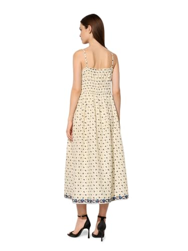 ONLY Women's Floral Print Fit and Flare Beige Dress