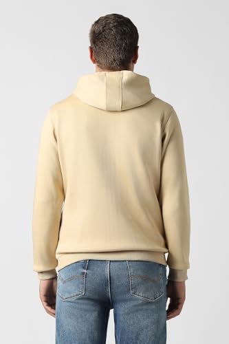 Men Beige Solid Hooded Neck Sweatshirt