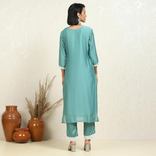 Blue Silk Blend Machine Embroidered Unstitched Suit Set