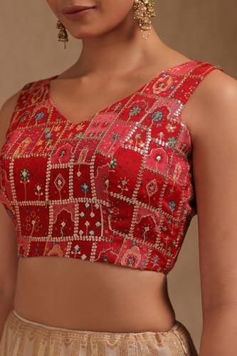 Soch Womens Red Georgette Floral Print Padded Blouse with Zari