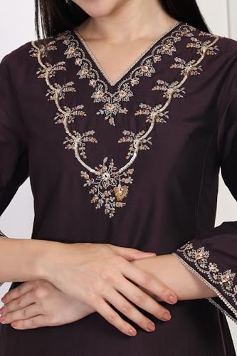 W for Woman Purple Embroidery Embellished A-Line Kurta (W13300-224415-M)