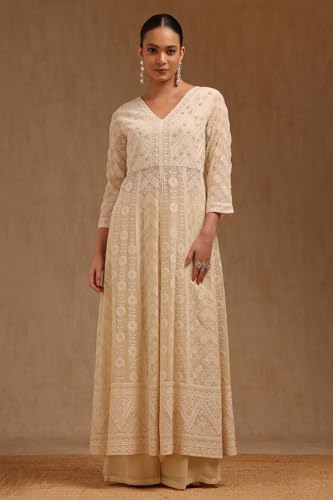 Soch Womens Cream Georgette Embroidered Suit Set With Sequins