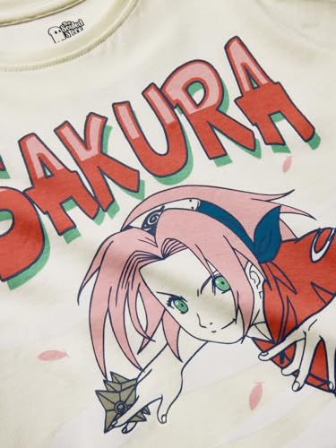 The Souled Store Naruto: Sakura Womens and Girls Regular Fit Full Sleeve Graphic Printed Cotton Beige Color T-Shirt
