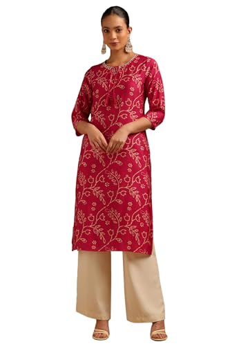 Soch Womens Fuchsia Chanderi Botanical Kurta with Beads
