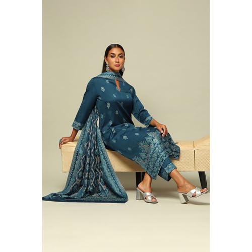 Rangriti Women's Acrylic Kurta Set (WNTRWR20257AW24BLU_Blue