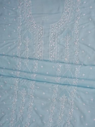Ada Hand Embroidered Lucknowi Chikankari Unstitched Cotton Dress Material Suit Piece with Dupatta for Women 01A773515 Blue
