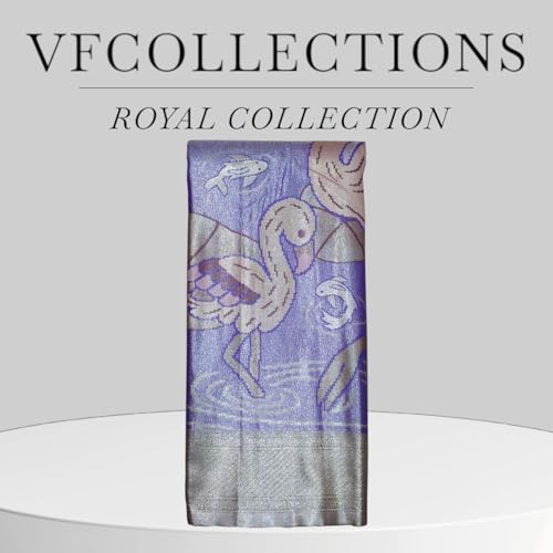 VFCollections Women's Kanchipuram Silk Pure Pattu Sarees - Large Rich 3D Nature them Border with Blouse (VFC678-2)