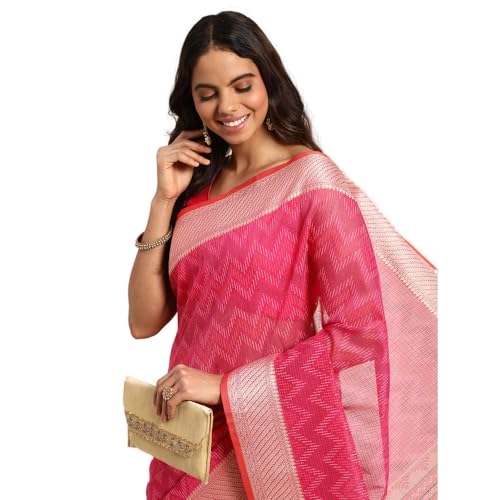 Kalyan Silks Pink multy zikzak printed chanderi cotton saree