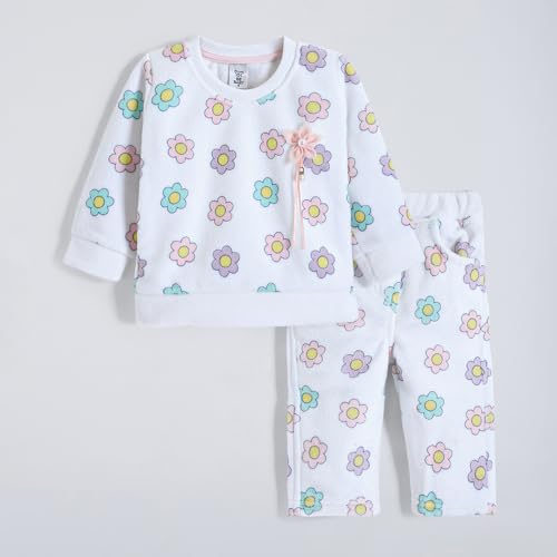 Hopscotch Girls Full Sleeves White 2-Pc Floral Pajama Set for Age (6-9 Months)