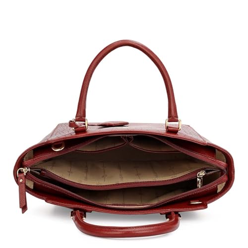 Da Milano Leather Red Satchel Bag for Women (00687OL)