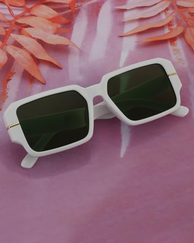 Carlton London White with Gold Toned and Green UV Protected Lens Sunglass for unisex