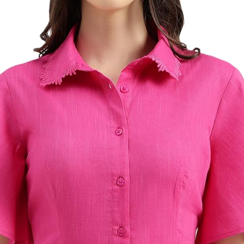 United Colors of Benetton Regular Fit Spread Collar Solid Lace Detail Shirt Dress (Size: 2XL) - 26P4WVNDR309IPF1 Pink