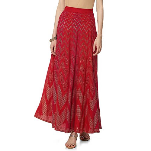 Rangriti Women's Red Viscose Ethnic Maxi Skirt