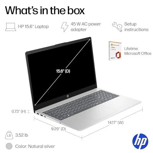HP i5 Laptop, Intel 10-Core i5-1335U with Lifetime Microsoft Office, 16GB RAM 512GB SSD, Windows 11, Fast WiFi 6E, Numeric Keypad, Long Battery Life, Ethernet Port, Laptop for Business&Student