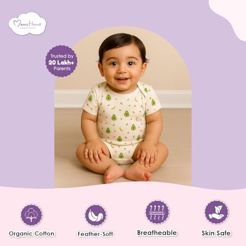 Moms Home Organic Cotton Baby Bodysuit Romper | Pack of 5 | 0-3 Months