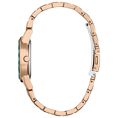 Citizen Eco-Drive Ladies' Special Edition Disney Princess Ariel "Making Waves my Way" Faceted Crystal Watch and Pin Gift Set, Gold Stainless Steel Watch, Green Dial, 30mm (Model: GA1073-63W), Rose