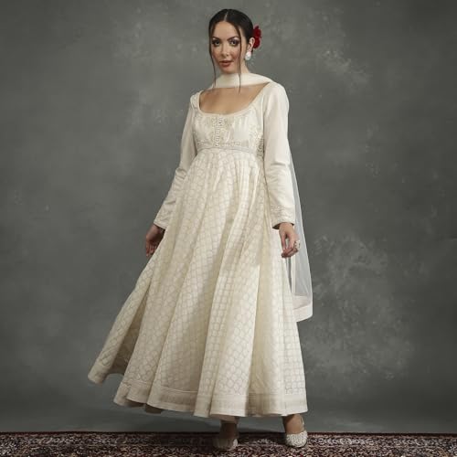 BIBA Women's Silk Chanderi Kurta Sets (CKD10745AW24CRM_Neutral