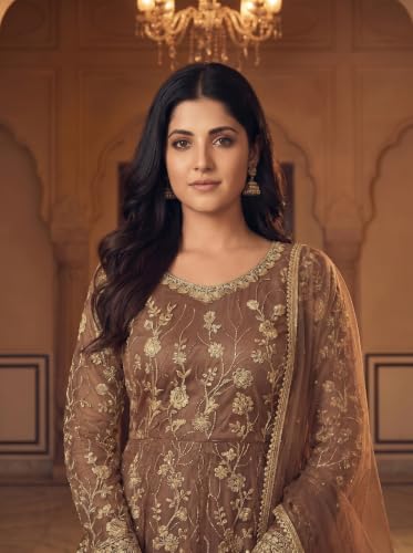 RUDRAPRAYAG Net And Santoon Embroidered Semi Stitched Anarkali Gown For Women