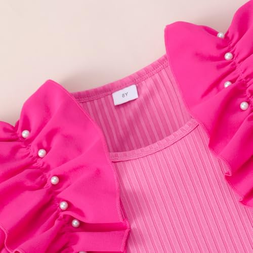 Hopscotch Girls Short Sleeves Pink 2-Pc Ruffle Ribbed Blouse & Skorts (3-4 Years)