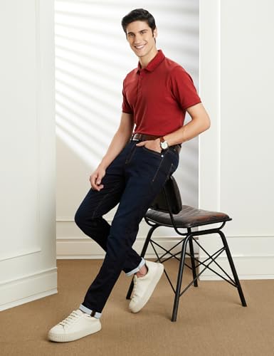Symbol Premium Men's Slim Fit Stretchable Mid Rise Jeans | Casual Denim | Cotton Stretch | Fashion Shades of Black & Blue (Available in Plus Size) (SP-S24-M-DNM-102_Dark Indigo_44)
