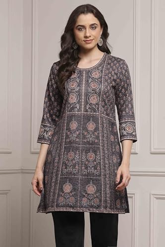 Biba Women Brown Blended Printed Kurta_42