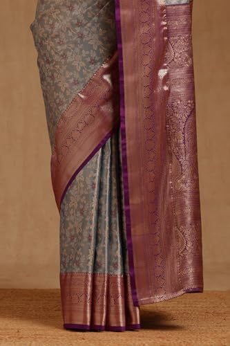 Soch Womens Powder Blue Silk Blend Floral Zari Woven Saree
