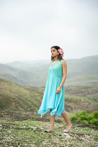 MIORAH Luxurious Pure Muslin Modal Wrap Dress featuring exquisite metal sequence with resham and zari hand embroidery (Colour - Rama Green, Size - M)