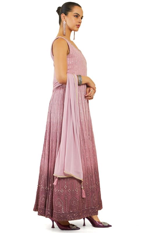 Soch Womens Pink Ombre Georgette Gown With Embroidery And Embellishments