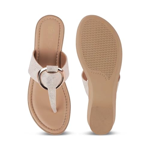 tresmode MING Women's Wedges Sandals Platform Heels Gold, 7 UK / 40 EU - Round Open Toe Comfortable Soft Footwear