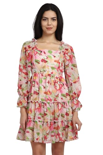 Allen Solly Women's Polyester Asymmetrical Knee-Length Dress (AHDRCRGF142558_Multi Multicolour