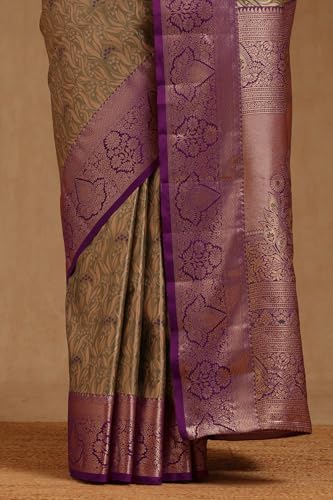 Soch Womens Green Silk Blend Botanical Zari Woven Saree