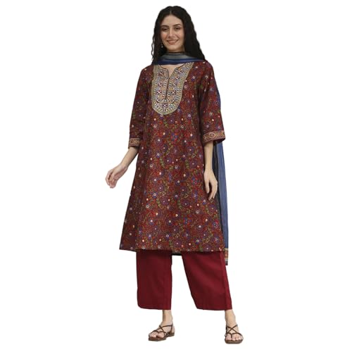 Biba Women Blue Rust Cotton A-Line Printed Kurta Set_32