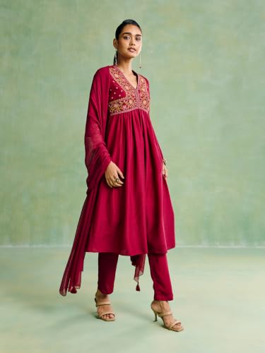 Aarke Ritu Kumar Maroon Gulnaz Kurta With Pant And Dupatta