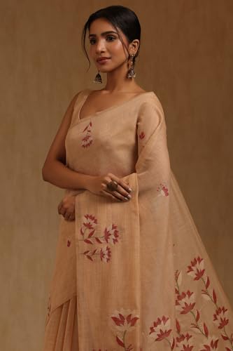 Soch Womens Peach Chanderi Woven Design Saree