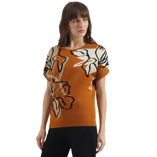 United Colors of Benetton Round Neck Floral Print Sweater (Size: XL)-25A1099W3M54I902 Beige