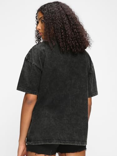 Bewakoof Women's Graphic Print Oversized Fit Half Sleeve Round Neck Cotton T-Shirt_677635_Black_3XL