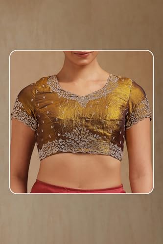 Soch Womens Olive Fendy Satin Embellished Saree With Stone Work