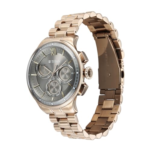 Titan Classique Half Cut Chronograph Quartz Analog with Anthracite Dial Carnation Gold Stainless Steel Strap Watch for Men - 90218WM01