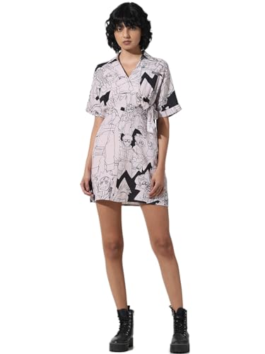 ONLY Women Printed Viscose Above Knee Beige Wrap Dress